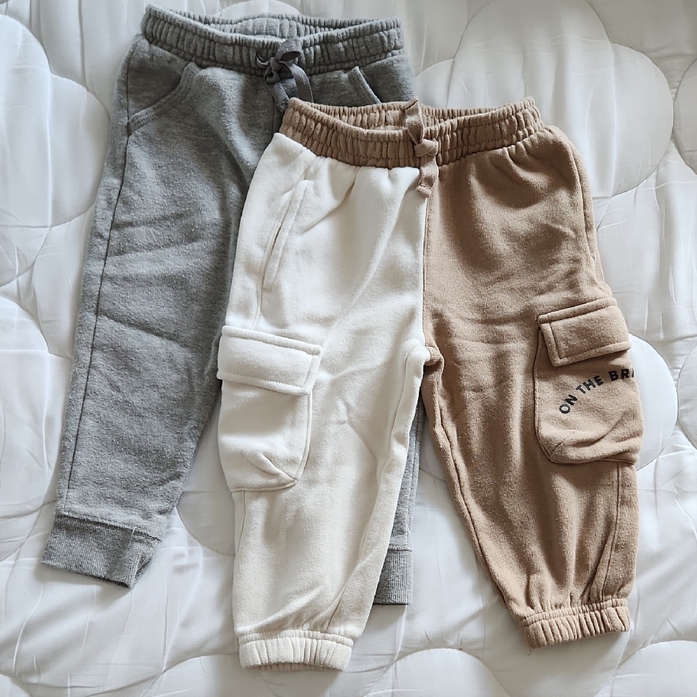 Kids' Cozy Jogger Sweat Pants - Gray, Cream, and Tan